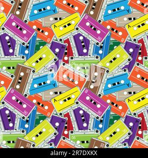 seamless audio tapes pattern, abstract texture; vector art illustration Stock Vector