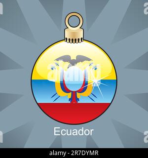 fully editable vector illustration of isolated ecuador flag in christmas bulb shape Stock Vector