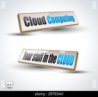 Clouds Computing 3D Panels with Transparent Shadows and glossy reflection. Ready to copy and past on every surface. Stock Vector