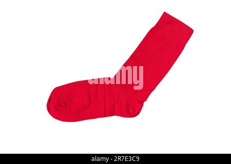 Socks with different lines isolated on white background. Colorful socks son white background. Colored socks on the leg isolated on white background Stock Photo