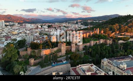 Aerial footage of the Alhambra palace and fortress in Granada Stock Photo