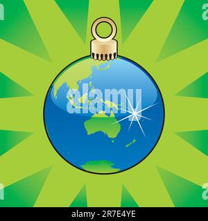 fully editable colored christmas bulb with world globe layout Stock Vector