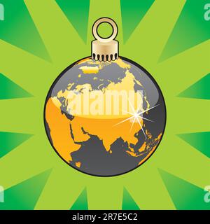 fully editable colored christmas bulb with world globe layout Stock Vector