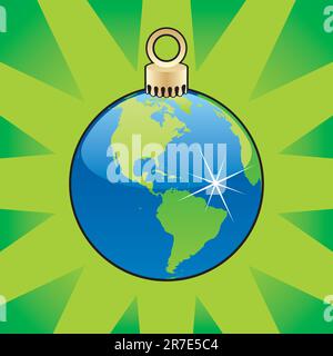 fully editable colored christmas bulb with world globe layout Stock Vector