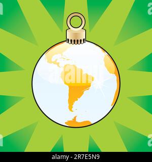 fully editable colored christmas bulb with world globe layout Stock Vector