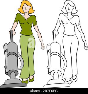 Girl with a vacuum cleaner. Vector color illustration Stock Vector ...