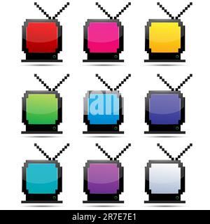 illustration of colorful tv sets on white background Stock Vector