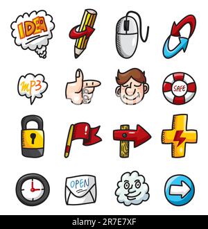 cartoon hand draw web icons collection Stock Vector