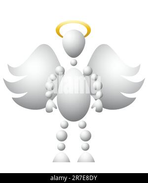 Man as saint angel with wings and golden nimbus. Abstract 3d-human series from balls. Variant of white isolated on white background. A fully editab... Stock Vector