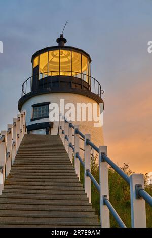 A picturesque stairway leading up to the iconic Owls Head Lighthouse located in Maine, USA Stock Photo