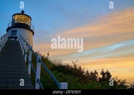 A picturesque stairway leading up to the iconic Owls Head Lighthouse located in Maine, USA Stock Photo