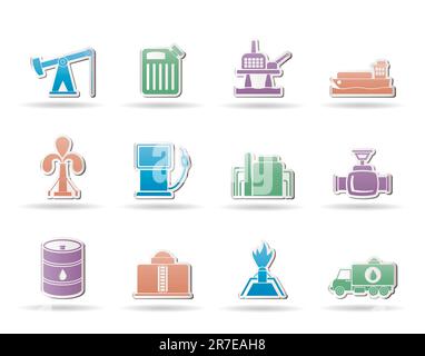 Oil and petrol industry icons - vector icon set Stock Vector