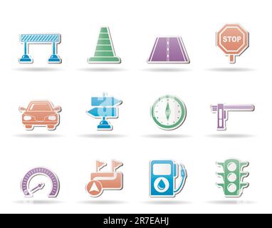Road, navigation and traffic  icons - vector icon set Stock Vector