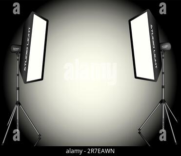 Photographic LIghting - Two Professional Studio Lights with Soft Boxes on Tripods on White Background Stock Vector