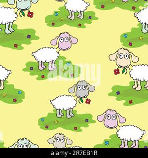 Seamless wallpaper pattern cartoon sheep lamb vector illustration background Stock Vector