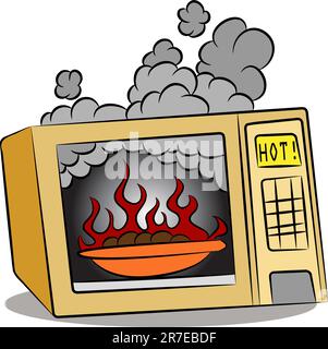 An image of food burning in a microwave oven. Stock Vector