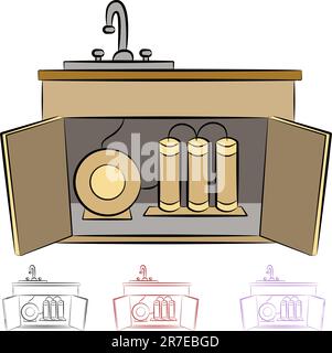 An image of a kitchen sink reverse osmosis water filtration system. Stock Vector