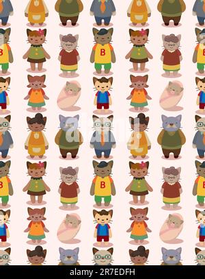 cartoon cat family seamless pattern Stock Vector