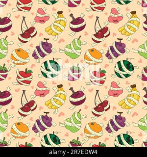 fresh fruit and ruler health seamless pattern Stock Vector