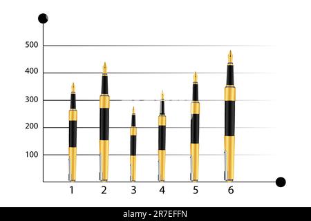 illustration of business graph with pens on white background Stock Vector