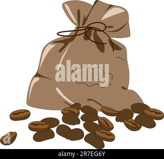 coffee beans and bag on a white background Stock Vector