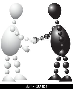 Black man and white man is shaking hands. Abstract 3d-human series from balls. Variant of colored isolated on white background. A fully editable ve... Stock Vector