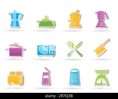 kitchen and household equipment icon - vector icon set Stock Vector