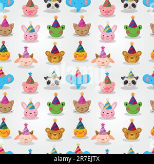 Cartoon party animal head seamless pattern Stock Vector