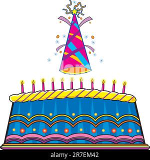 Birthday hat & cake- vector Stock Vector