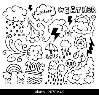 Set of grunge weather hand drawing icons Stock Vector