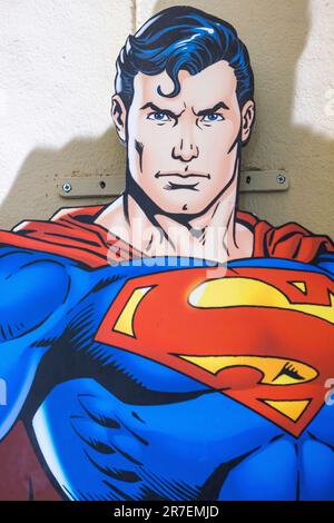 Portrait of a drawing of Superman. Superhero, warner, DC and comics concept. Stock Photo