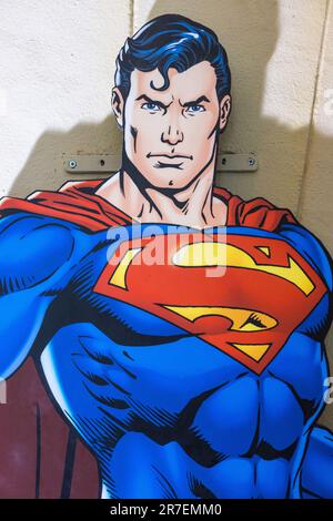Portrait of a drawing of Superman. Superhero, warner, DC and comics concept. Stock Photo