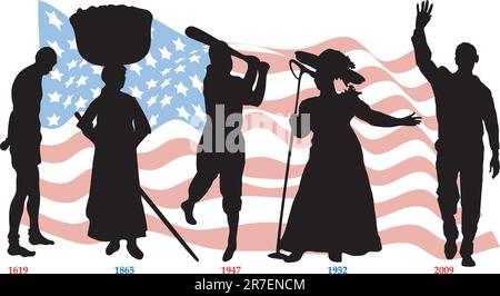 Vector Illustration timeline for Black History month with American flag. Stock Vector