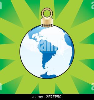 fully editable colored christmas bulb with world globe layout Stock Vector