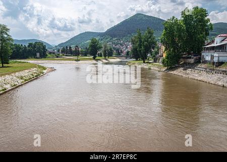 The River Bosna swelled Stock Photo