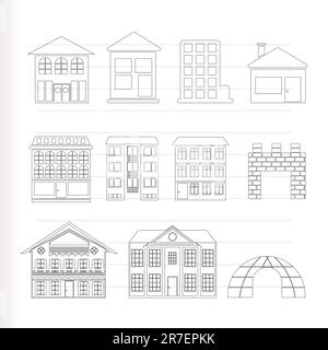 different kinds of houses and buildings - Vector Illustration Stock ...