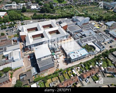 Hereford County Hospital aerial view of main hospital in Herefordshire showing the new new £21 million daycase surgical unit in foreground June 2023 Stock Photo