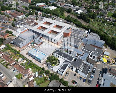 Hereford County Hospital aerial view of main hospital in Herefordshire showing the new new £21 million daycase surgical unit in foreground June 2023 Stock Photo