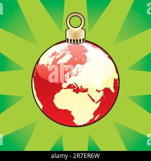 fully editable colored christmas bulb with world globe layout Stock Vector