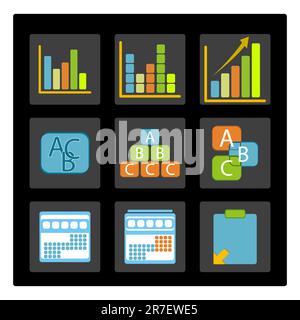 illustration of different business graphs on white background Stock Vector