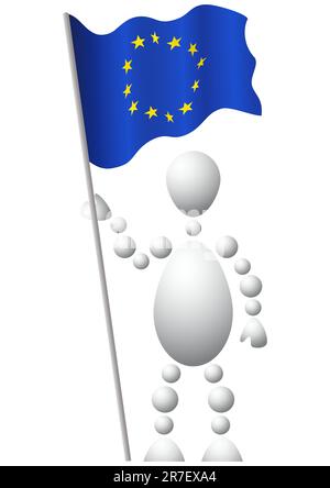 Man with Euro-Union flag. Abstract 3d-human series from balls. Variant of white isolated on white background. A fully editable vector illustration ... Stock Vector