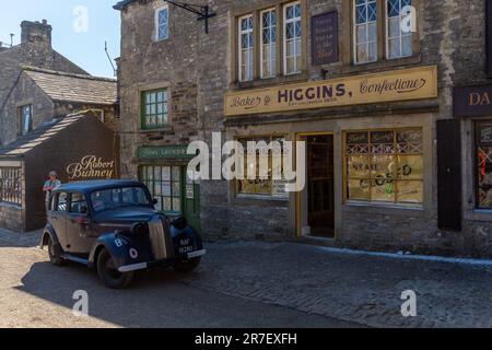 Grassington, Yorkshire Dales, UK 14th June 2023. Cast and crew of the popular Channel 5 and PBS re-make of All Creatures Great and Small were out in force filming for the series 4 Christmas special.   Credit: Tom Holmes / Alamy Live News Stock Photo