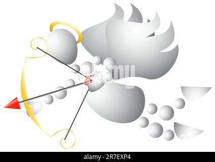 Man as cupid with golden bow and arrow. Abstract 3d-human series from balls. Variant of white isolated on white background. A fully editable vector... Stock Vector