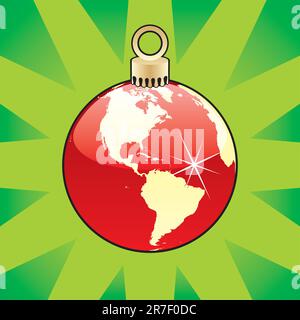 fully editable colored christmas bulb with world globe layout Stock Vector