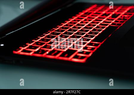 Gaming laptop keyboard with led red light Stock Photo