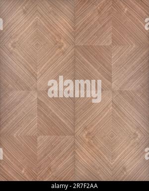 Wall panel of walnut veneer with geometric rhombic pattern as background. Natural materials for interior design. Stylish covering Stock Photo