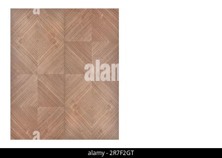 Wall panel of walnut veneer with geometric rhombic pattern isolated on white background Stock Photo