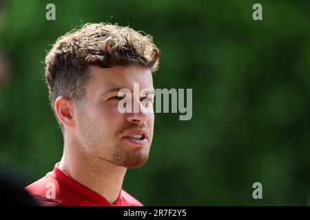Cardiff, UK. 15th June, 2023. Neco Williams of Wales during the Wales football team open training at the Vale Resort in Hensol, near Cardiff, Wales on Thursday 15th June 2023. The team are preparing for their next UEFA Euro 2024 qualifier tomorrow. Editorial use only, pic by Andrew Orchard/Andrew Orchard sports photography/Alamy Live news Credit: Andrew Orchard sports photography/Alamy Live News Stock Photo