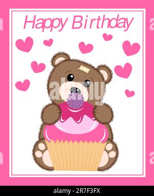 happy birthday card with a cute bear Stock Vector