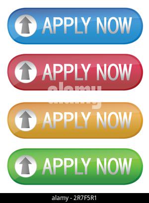 Four different apply now color ecommerce web buttons on a white background vector file also available Stock Vector